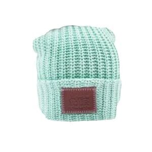 LOVE YOUR MELON Cuffed Knit Mint Green White Slouchy Cozy Boho Beanie Hat DAMAGE